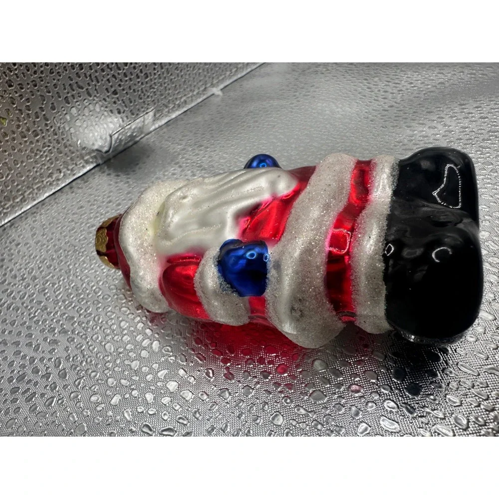 Vintage Blown Glass Santa Claus Ornament‎ Red Coat Glitter Trim Christmas